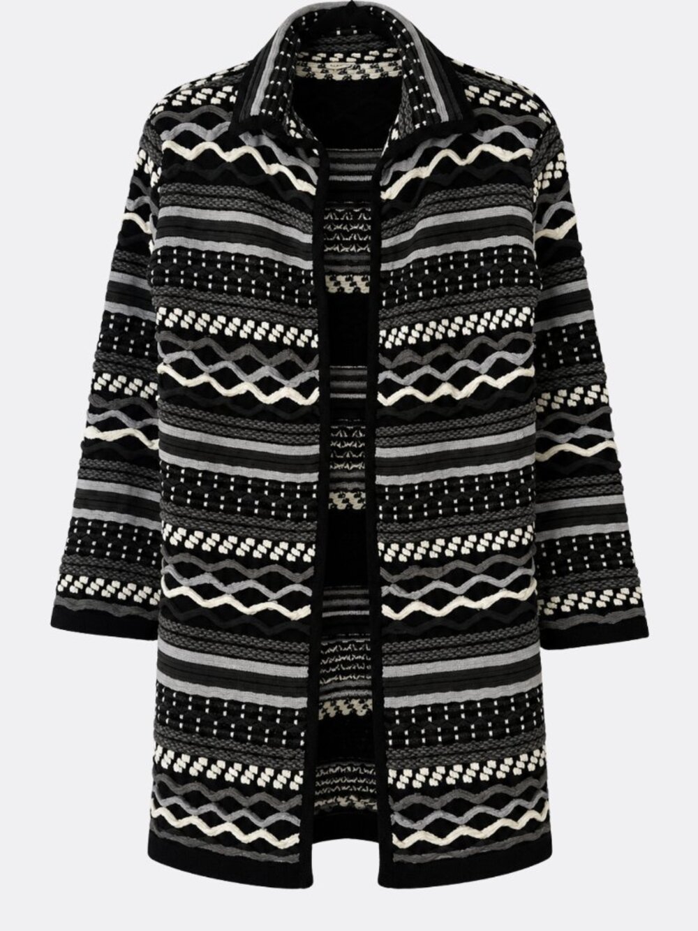 Sioni Black White Gray Geometric Open-Front Cardigan Women's Medium